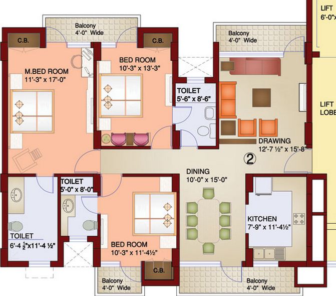 3 bhk Floor Plan