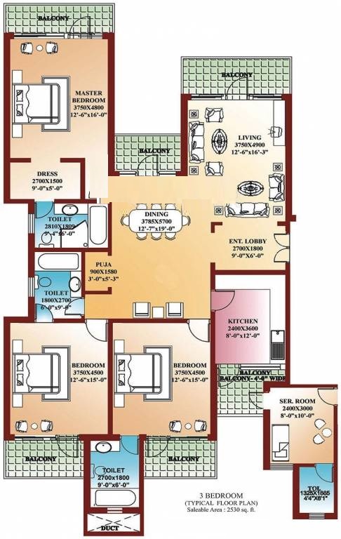 3 bhk Floor Plan