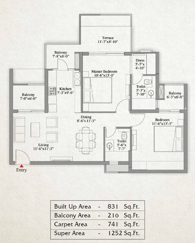 2 bhk Floor Plan