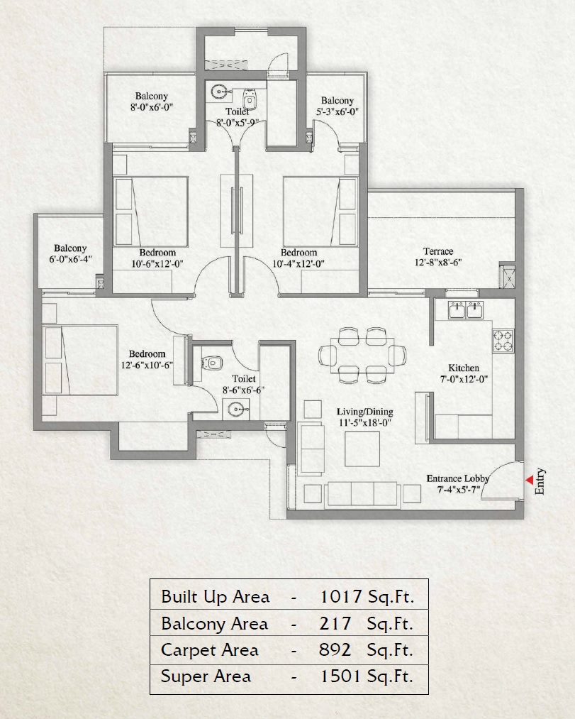 3 bhk Floor Plan