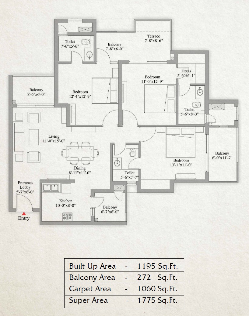 3 bhk Floor Plan