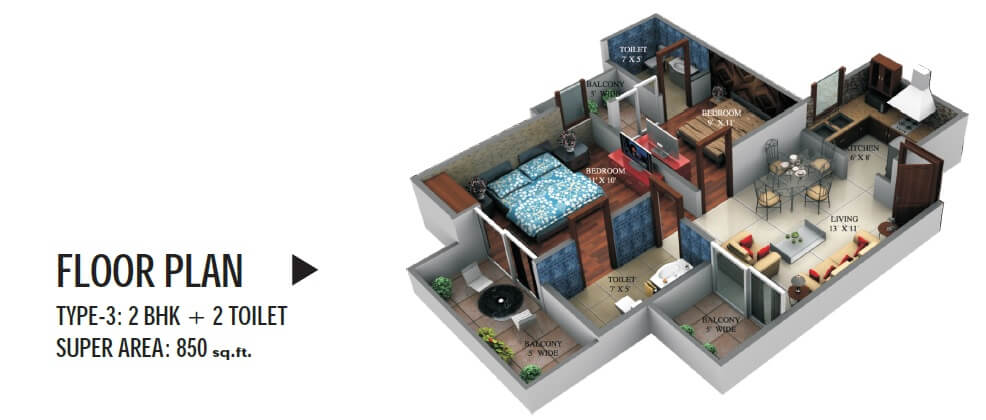2 bhk Floor Plan