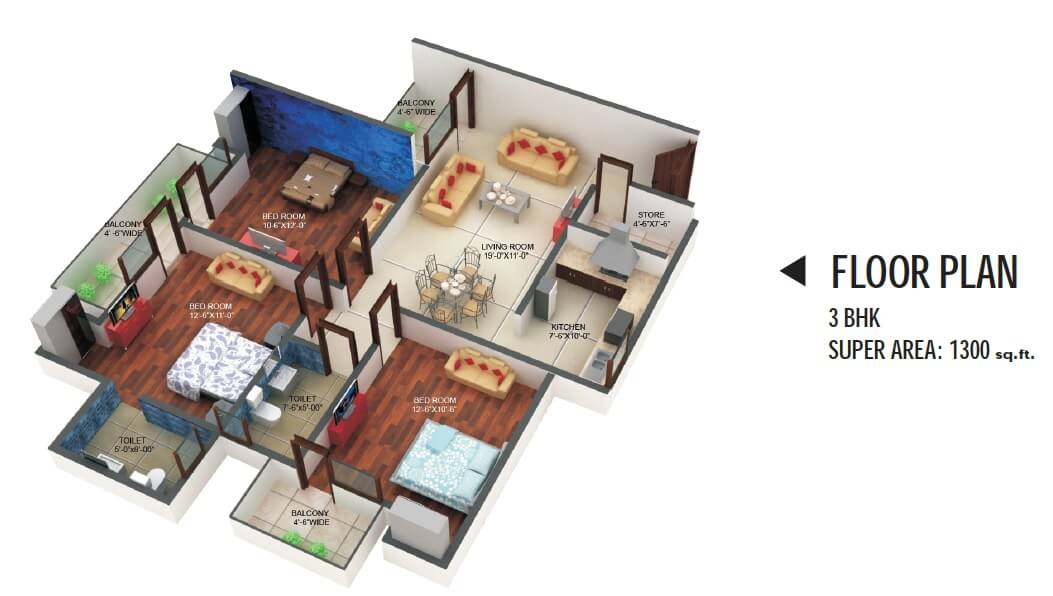 3 bhk Floor Plan
