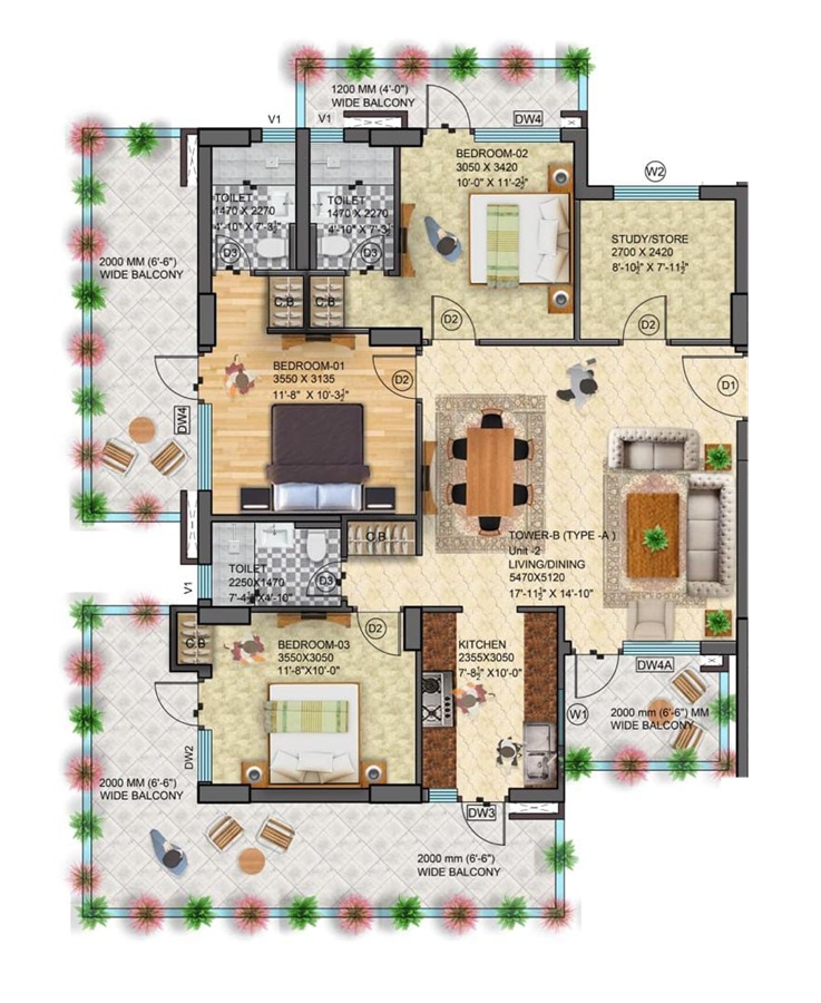 3 bhk Floor Plan