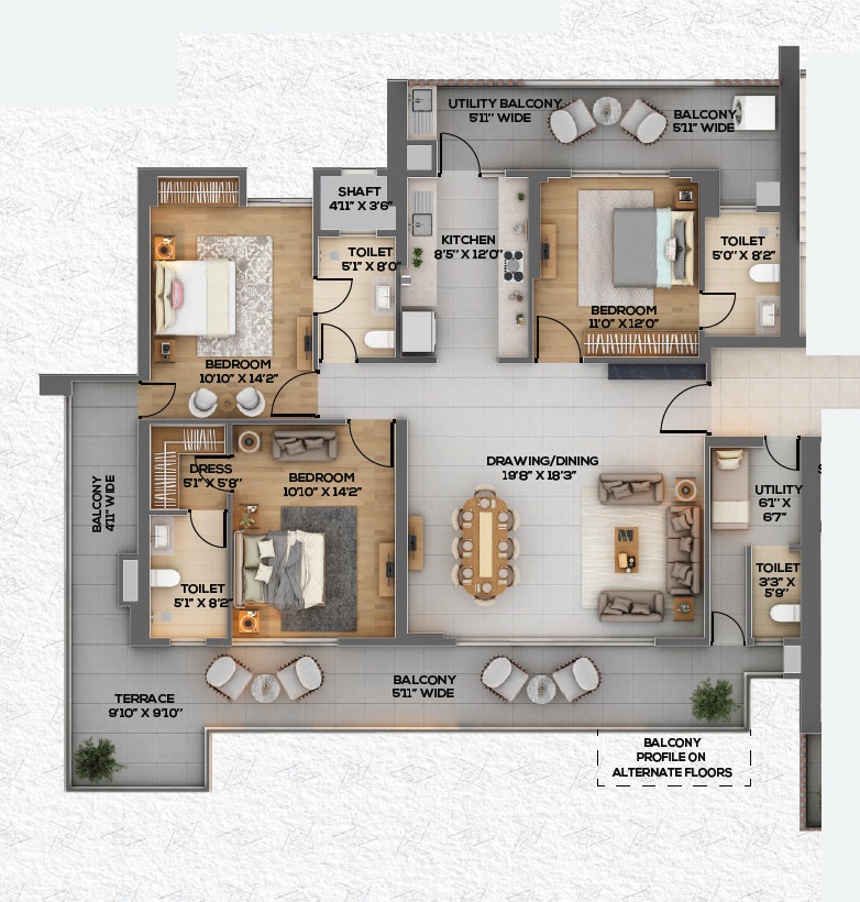 3 bhk Floor Plan