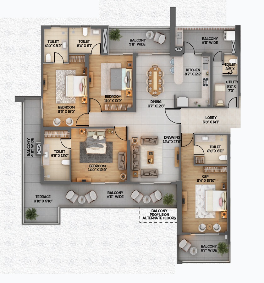 4 bhk Floor Plan