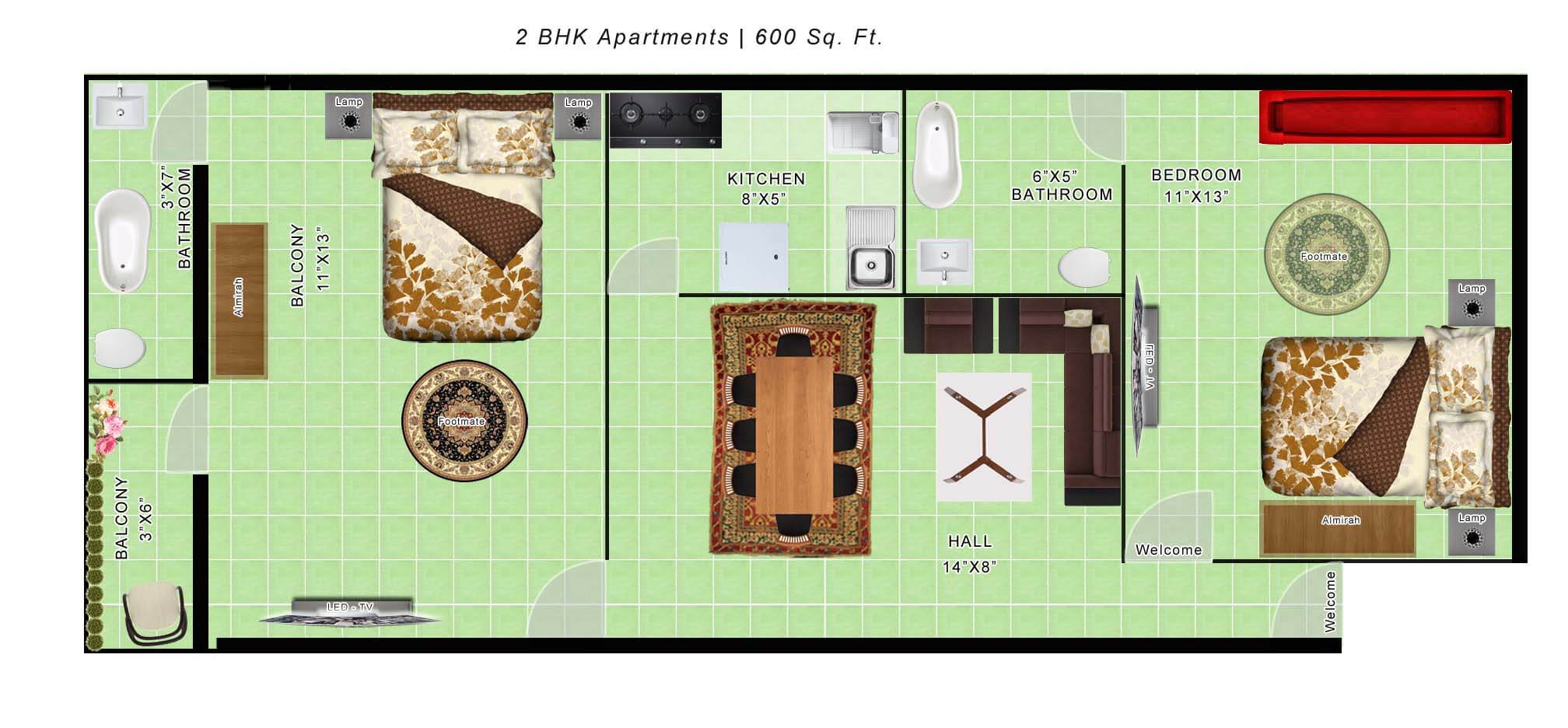 2 bhk Floor Plan