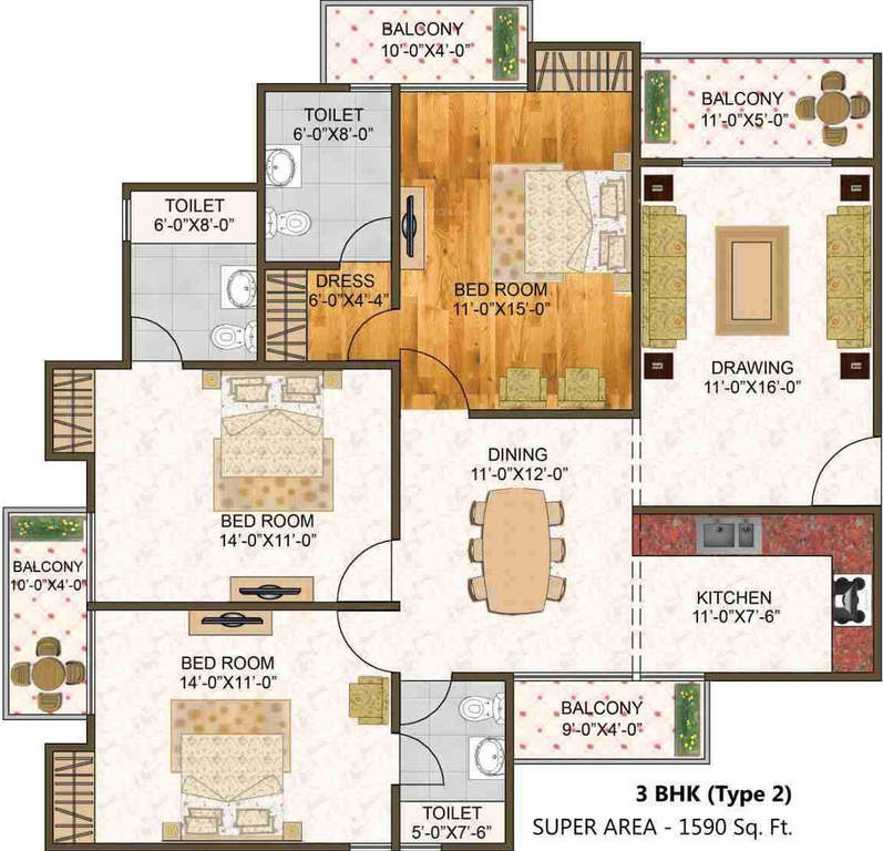 3 bhk Floor Plan