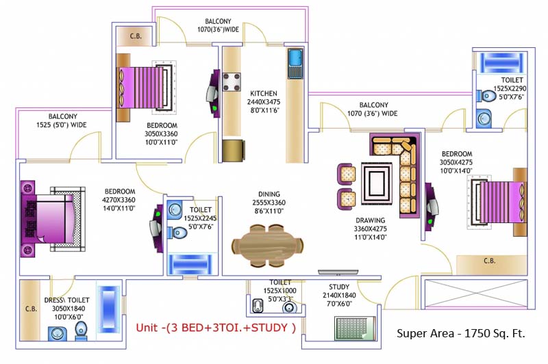 3 bhk Floor Plan