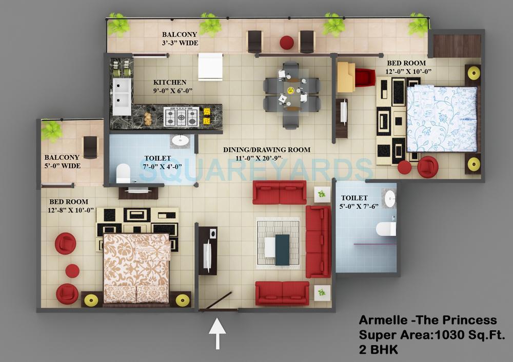 2 bhk Floor Plan