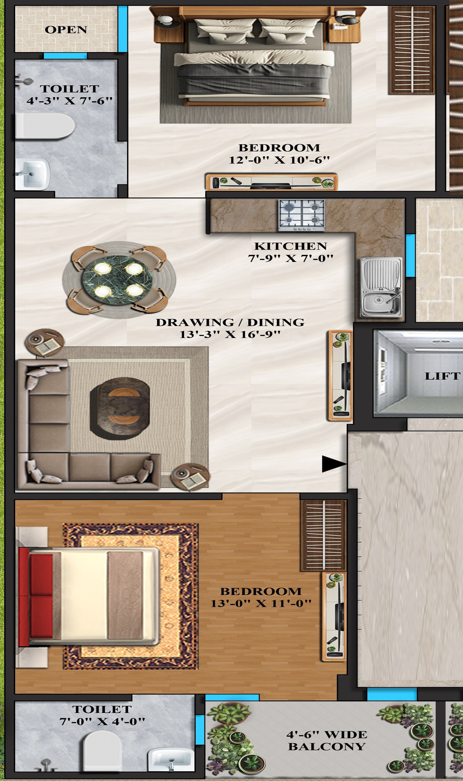 2 bhk Floor Plan