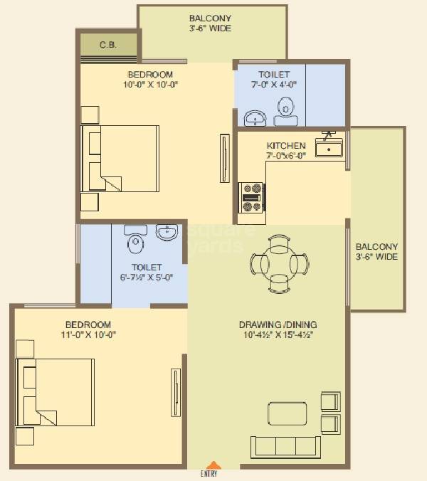 2 bhk Floor Plan