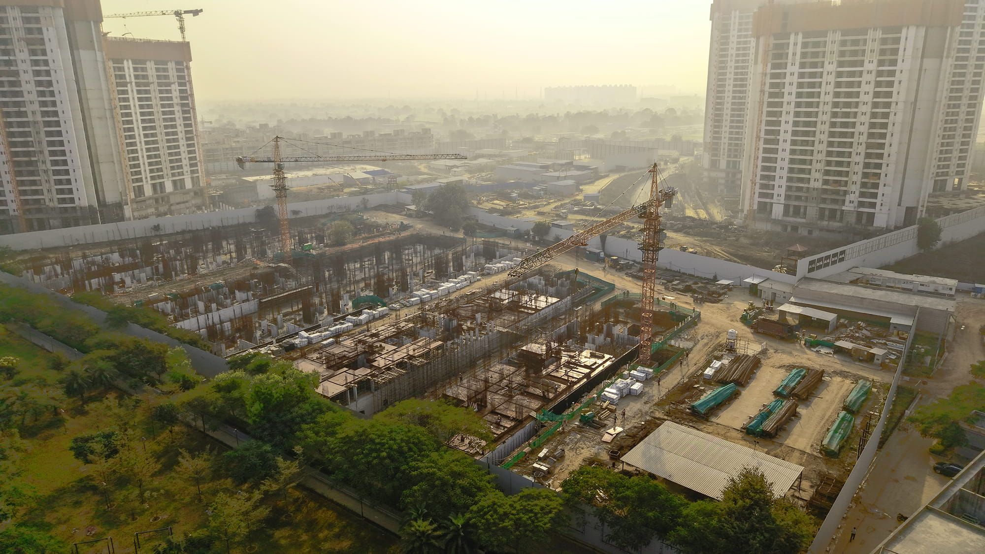Foundation, retaining wall, column basement slab, stilt roof slab work in progress.