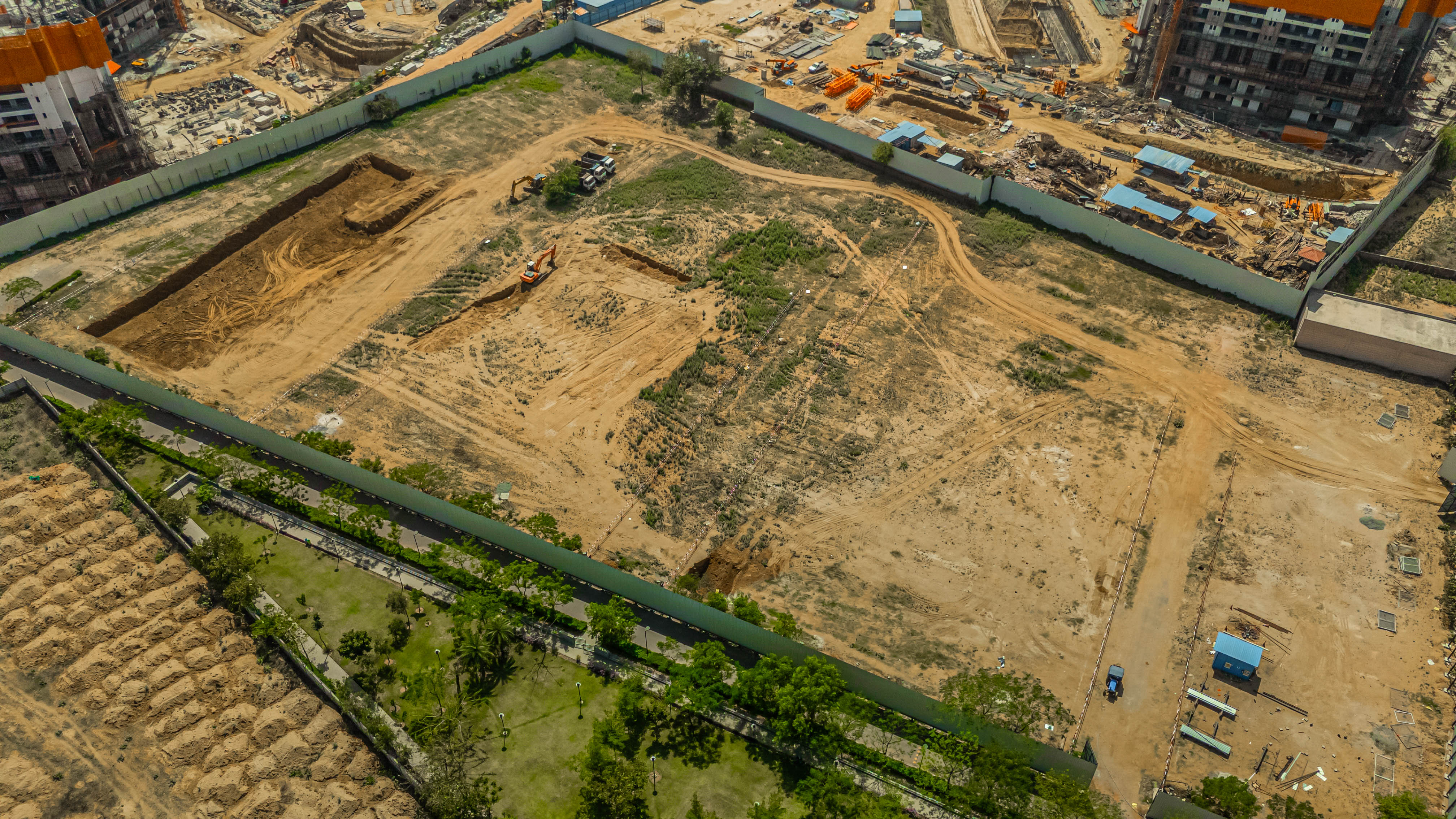 Site barricading completed, Excavation work ongoing