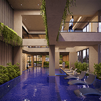 Double-height swimming pool