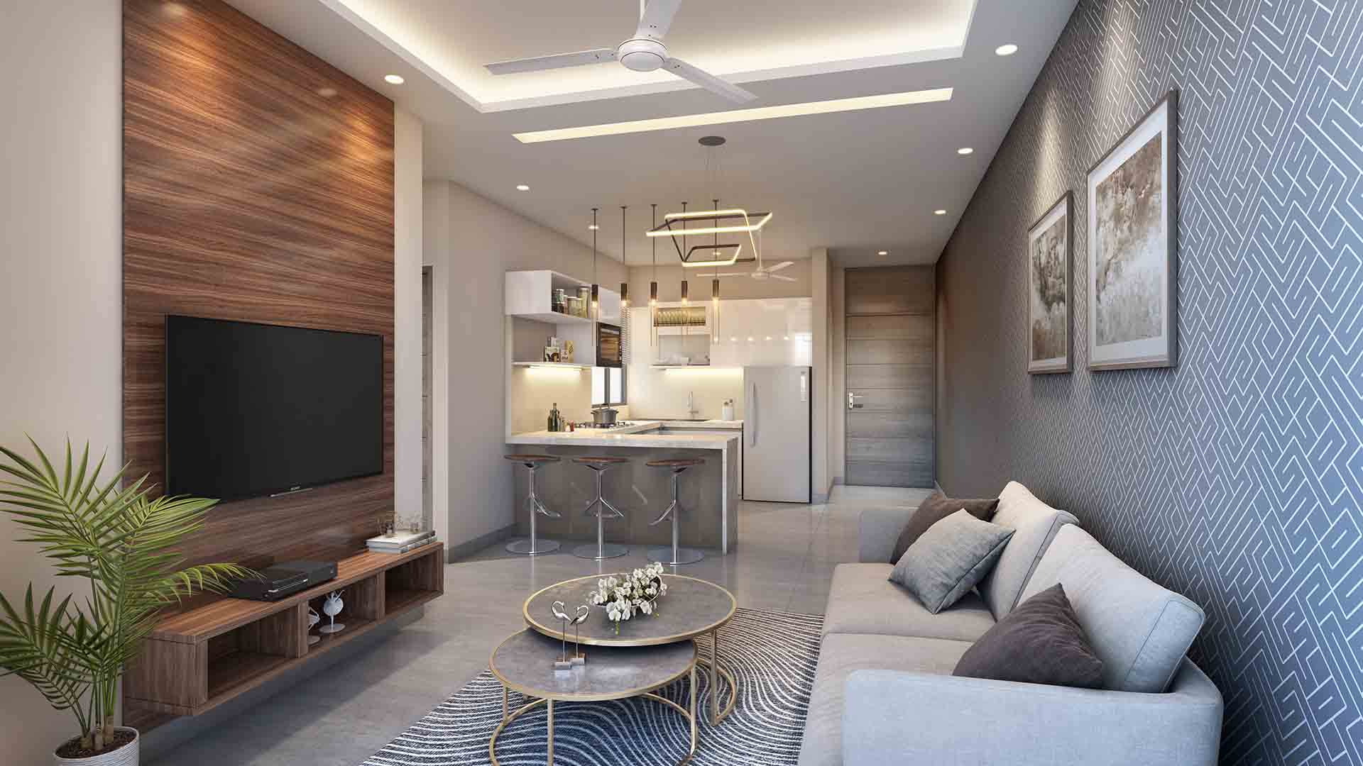 1.5 BHK Living Kitchen