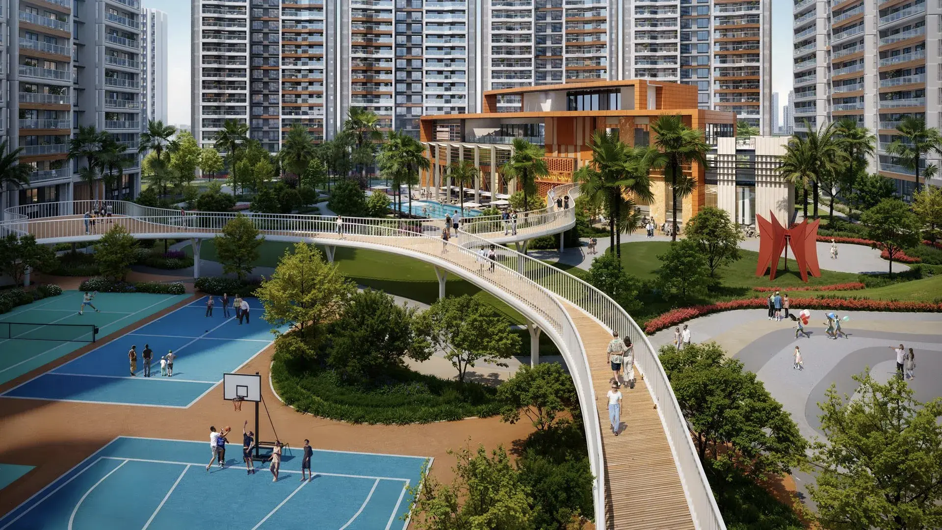 The Prestige City Indirapuram residential apartment complex amenities and landscape