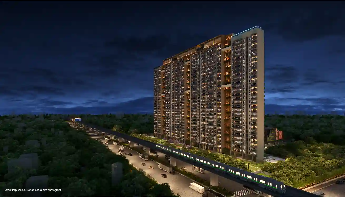 Godrej Tiara Late Evening Corner Elevation View