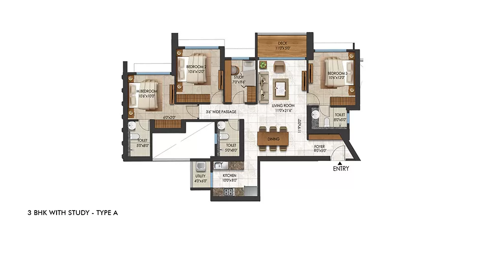 Lodha Regalia Regalia Bhk With Study Type A Unit Plan T1