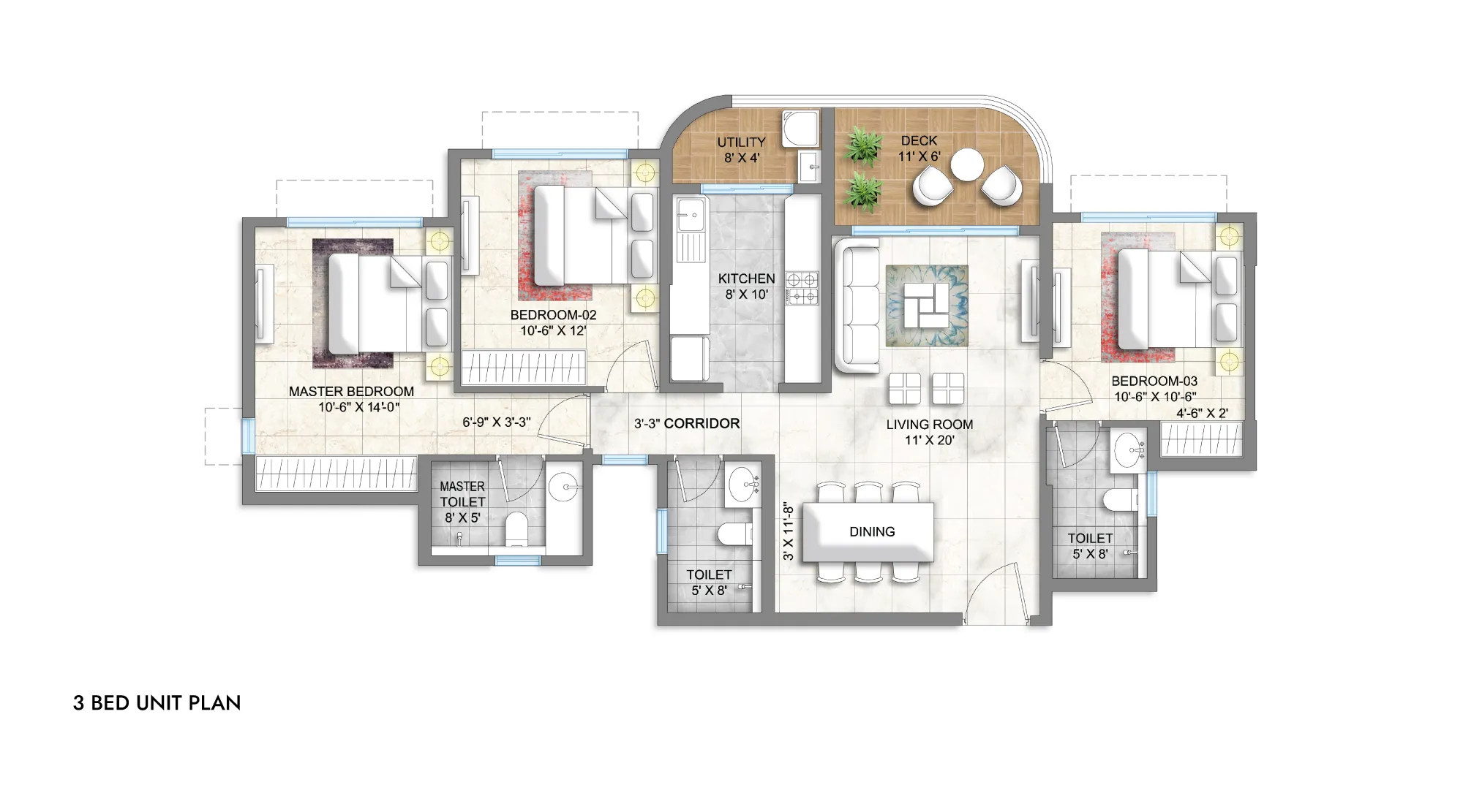 Lodha Corinthia LBS Marg Bed Unit Plan 2000X1111