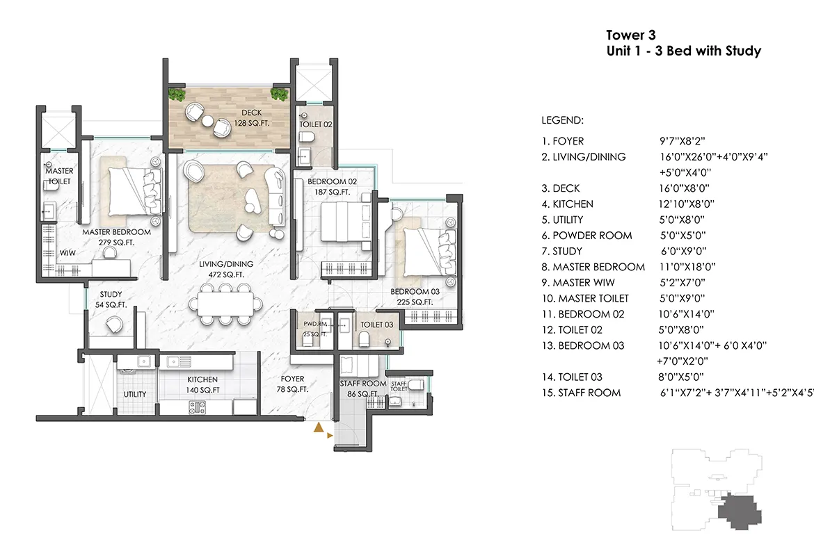 Lodha Massimo Baner 3 BHK Flat plan in Residential Project in Baner