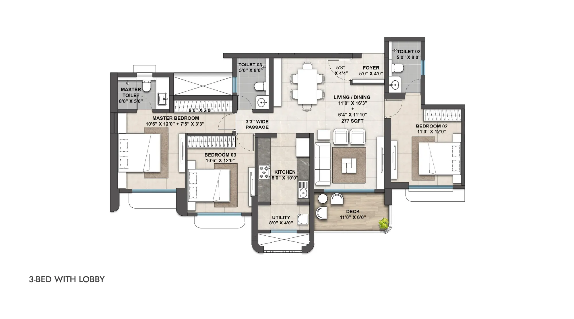 Lodha Richmond Phase 3 Unit Plan of 3 BHK in Thane
